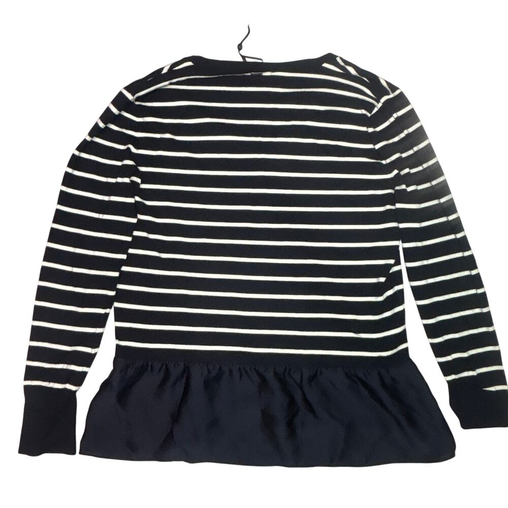 DKNY Top Womens XL Black White Striped Peplum V-Neck Knit Long Sleeve NWT - Picture 2 of 10